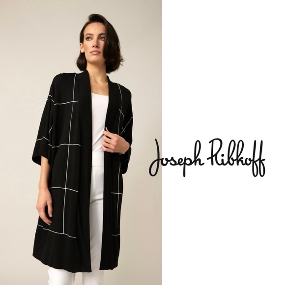 Like New Joseph Ribkoff Dolman Sleeve Black Windowpane Open Cardigan Size XL - Picture 1 of 13
